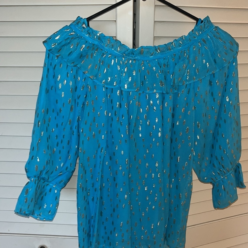 Lily Pulitzer CeeCee turquoise oasis top off shoulder option S NWT - Picture 10 of 12